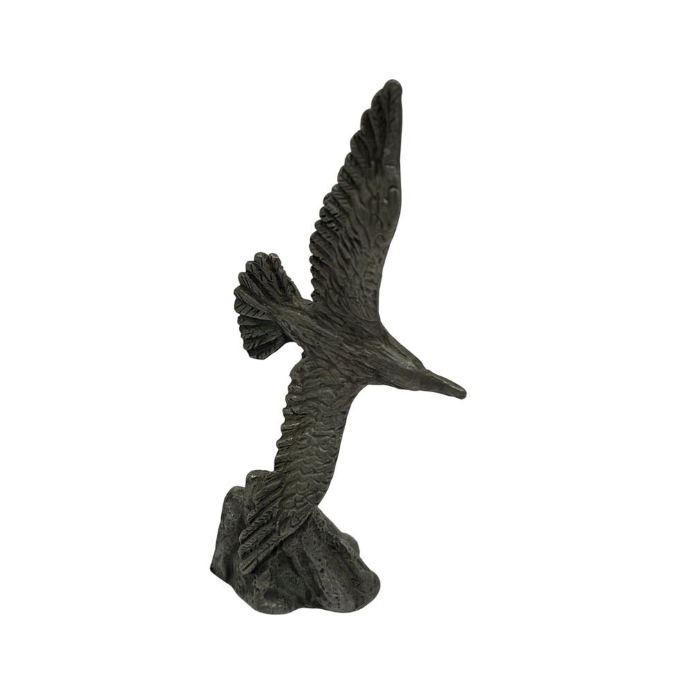 Vintage Miniature Pewter Seagull Figurine Bird on Rock Nautical Decor 2.25 Inch